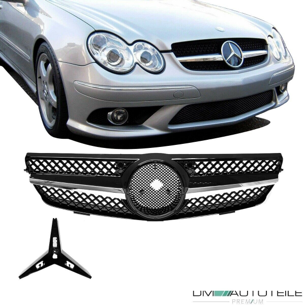 Mercedes CLK W209 C209 Kühlergrill Waben Front Grill Schwarz Chrom Bj Mopf 05-09