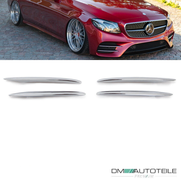 4tlg Spoiler Set Finnen Chrom passt für Mercedes E Klasse W213 S213 AMG Stoßstange ab 2016