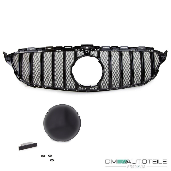 Kühlergrill Grill Schwarz Glanz +Race Gitter exklusiv passend für Mercedes C Klasse W205 S205 14-18 auf Sport-Panamericana GT