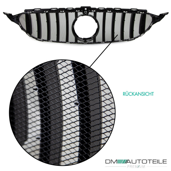 Kühlergrill Grill Schwarz Glanz +Race Gitter exklusiv passend für Mercedes C Klasse W205 S205 14-18 auf Sport-Panamericana GT
