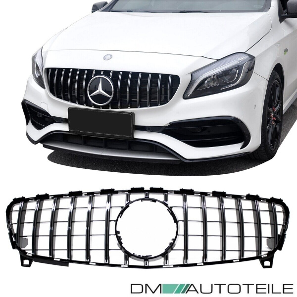 Facelift Kühlergrill Chrom Schwarz passend für Mercedes A-Klasse W176 Mopf 2015-2019 auf Sport -Panamericana GT