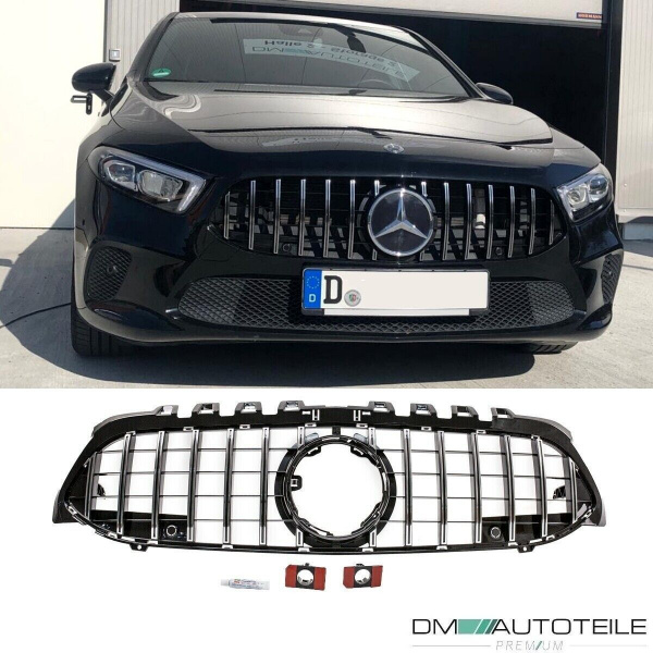 Kühlergrill Schwarz Chrom passt für Mercedes A-Klasse W177 Bj ab 2018 ohne Kamera Loch auf Sport-Panamericana GT