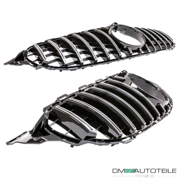Kühlergrill Schwarz Chrom passt für Mercedes C-Klasse W205 14-18 + 360° Kamera auf Sport-Panamerica GT