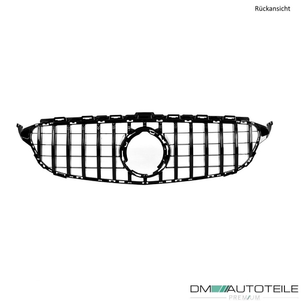 Kühlergrill Grill Schwarz Glanz mit Kamera passt für Mercedes C-Klasse W205 S205 2014-2018 auf Sport-Panamericana GT