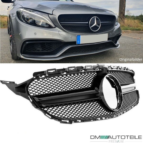 Facelift Kühlergrill Schwarz passt für Mercedes C-Klasse W205 S205 auch AMG Mopf ab 2018 +Kamera