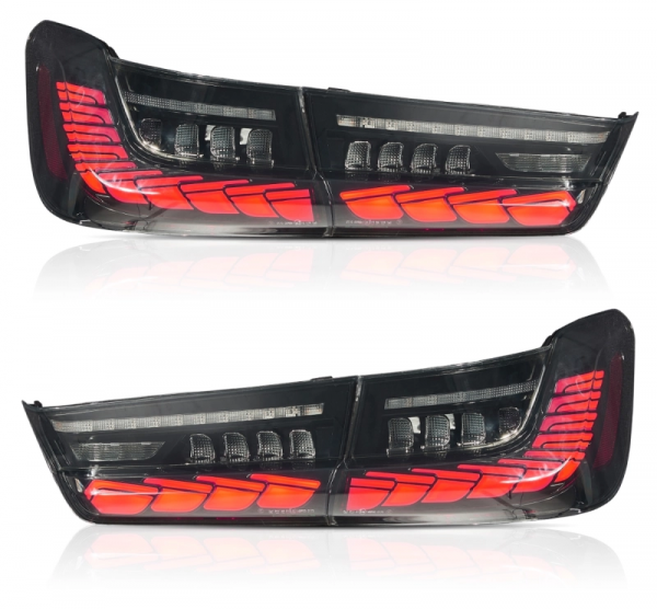 Voll LED Upgrade Design Rückleuchten für BMW 3er G20 Lim. 19+ schwarz/rauch in OLED Technik mit dynamischem Blinker