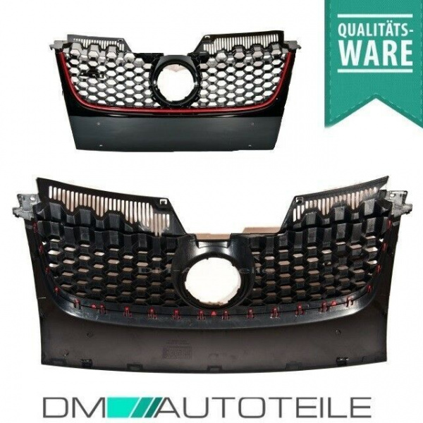 Frontgrill Kühlergrill Wabengrill hochglanz mit Leiste Rot passt für VW Golf 5 ab 2003-2008