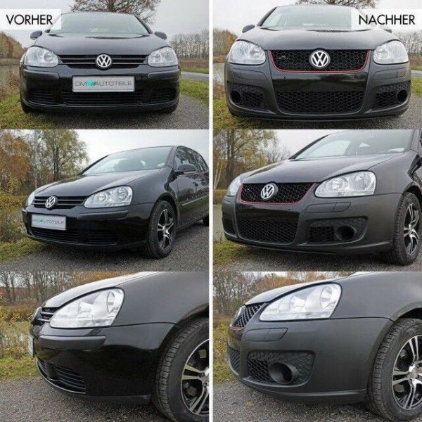 Frontgrill Kühlergrill Wabengrill hochglanz mit Leiste Rot passt für VW Golf 5 ab 2003-2008