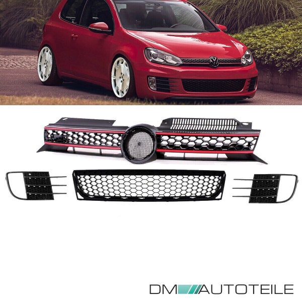 Stoßstangengitter Kühlergrill Blende SET hochglanz Schwarz passt für VW Golf 6 GTI GTD