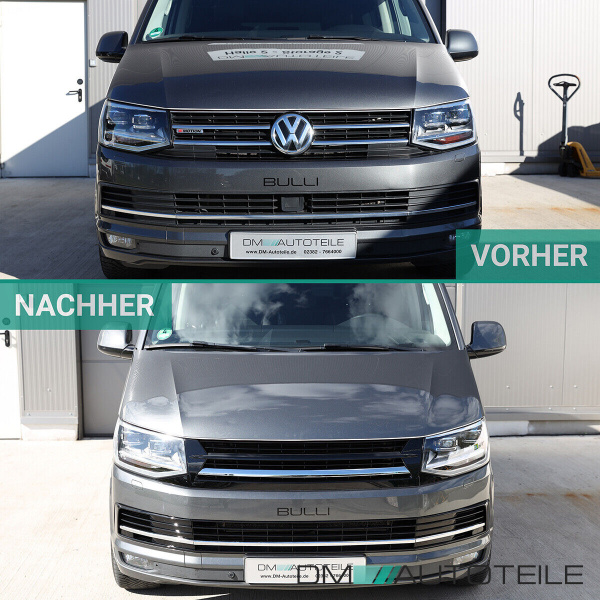 Set Kühlergrill clean+ Leisten Stoßstange unten Schwarz Chrom passt für VW T6 alle Modelle 2015-2019 auch Sportline