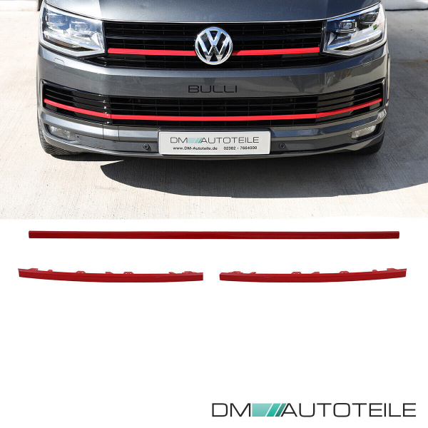 Set Kühlergrill clean+ Leiste Stoßstange unten Schwarz Rot passt für VW T6 alle Modelle 2015-2019 auch Sportline