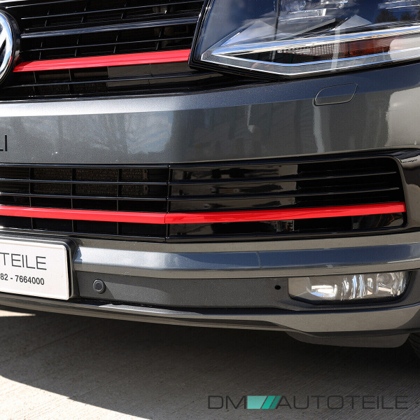 Set Kühlergrill clean+ Leiste Stoßstange unten Schwarz Rot passt für VW T6 alle Modelle 2015-2019 auch Sportline