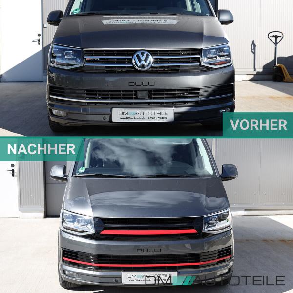 Set Kühlergrill clean+ Leiste Stoßstange unten Schwarz Rot passt für VW T6 alle Modelle 2015-2019 auch Sportline