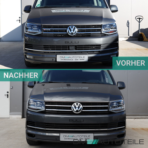 Set Kühlergrill für Emblem+ Leisten Set Stoßstange unten Hochglanz Schwarz Chrom passt für VW T6 alle Modelle 2015-2019 auch Sportline
