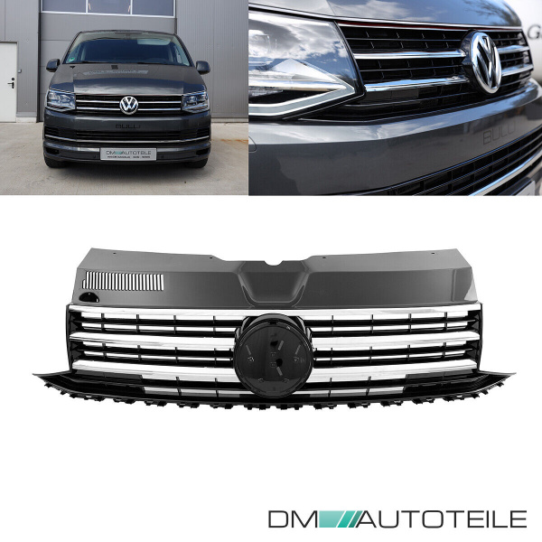 Set Kühlergrill für Emblem+ Leisten Set Stoßstange unten Hochglanz Schwarz Chrom passt für VW T6 alle Modelle 2015-2019 auch Sportline