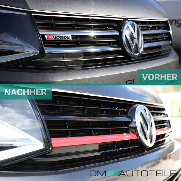 Set Kühlergrill für Emblem+ Leisten Stoßstange unten Hochglanz Schwarz / Rot passt für VW T6 alle Modelle 2015-2019 auch Sportline