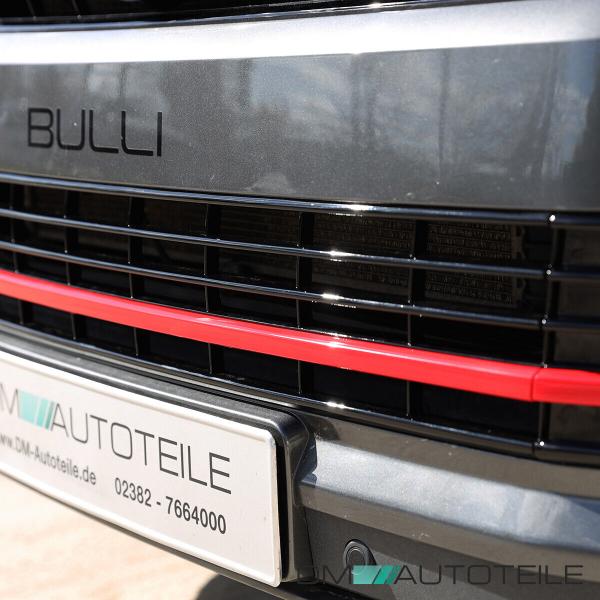 Set Kühlergrill für Emblem+ Leisten Stoßstange unten Hochglanz Schwarz / Rot passt für VW T6 alle Modelle 2015-2019 auch Sportline