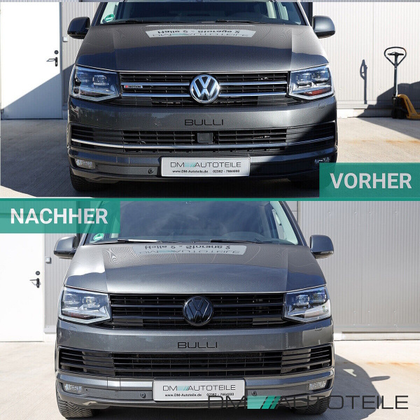 Set Kühlergrill + Gitter+ Emblem Hochglanz Schwarz Kit passt für VW T6 Multivan Transporter 2015-2019 auch Sportline