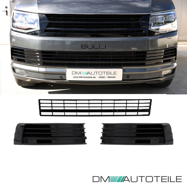 Set Kühlergrill + Gitter+ Emblem Hochglanz Schwarz Kit passt für VW T6 Multivan Transporter 2015-2019 auch Sportline