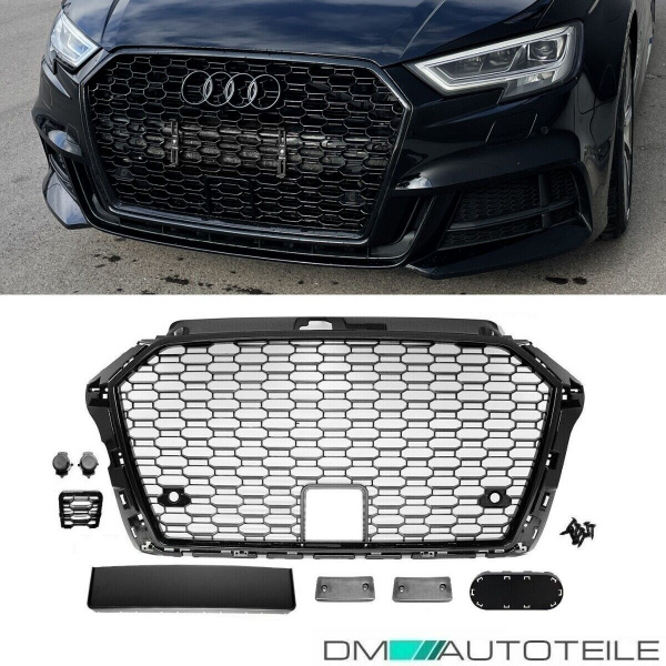 Kühlergrill Wabengrill PDC Schwarz Glanz passt für Audi A3 8V Facelift nicht RS3 ab 2016