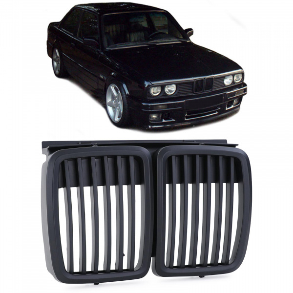 Upgrade Design Sport Kühlergrill / Nieren für BMW 3er E30 87-94 schwarz matt