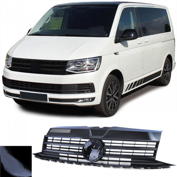 Upgrade Design Sportgrill / Kühlergrill für Volkswagen T6 Transporter 15-19 Hochglanz-schwarz mit Emblemhalter
