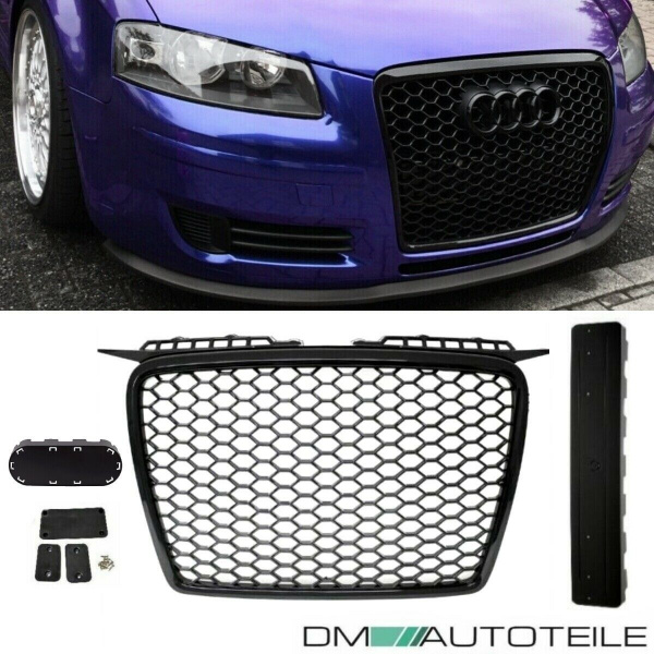 Kühlergrill Waben Grill Schwarz hochglanz passt für Audi A3 8P 03-08 auch RS3