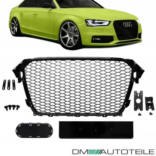 Kühlergrill Wabengrill Schwarz Hochglanz ohne PDC passt für Audi A4 B8 11-15 + RS4