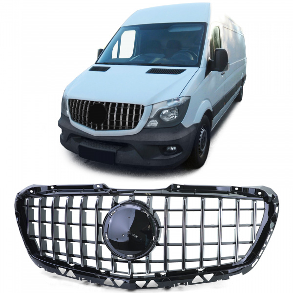 Upgrade Sportgrill / Kühlergrill für Mercedes Benz Sprinter W906 (Facelift) 13-18 Hochglanz schwarz/chrom
