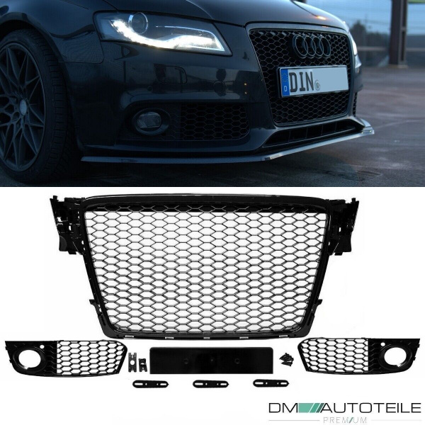 SET Kühlergrill + Wabengrill Schwarz + Gitter passt für Audi A4 B8 08-12 kein RS