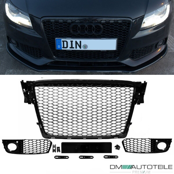 SET Kühlergrill + Wabengrill Schwarz + Gitter passt für Audi A4 B8 08-12 kein RS
