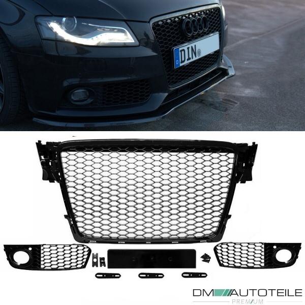 SET Kühlergrill + Wabengrill Schwarz + Gitter passt für Audi A4 B8 08-12 kein RS