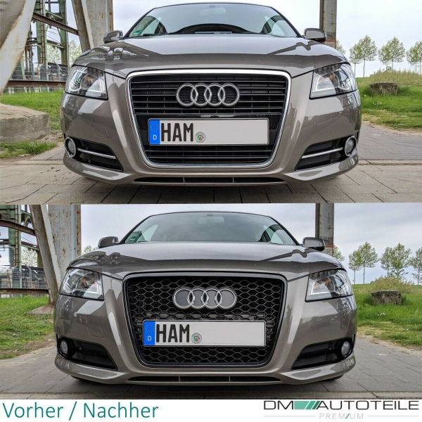 Set Wabengrill + Stoßstangengitter hochglanz Schwarz passt für Audi A3 8P Facelift S-Line ab 2008-2012