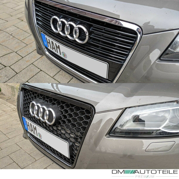 Set Wabengrill + Stoßstangengitter hochglanz Schwarz passt für Audi A3 8P Facelift S-Line ab 2008-2012