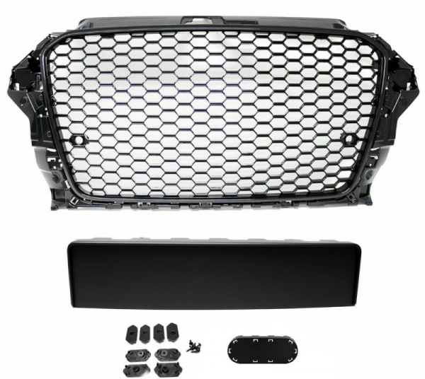 Set Wabendesign Kühlergrill Wabengrill Schwarz Glanz +Gitter passend für Audi A3 8V 12-16 nur S-Line