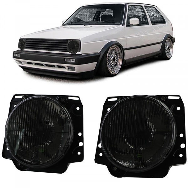 Upgrade Design geriffelte Scheinwerfer für VW Golf 2 83-91 schwarz mit Fadenkreuz