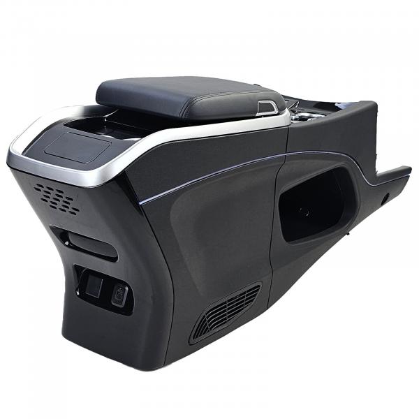 Upgrade Luxury Line Staufach Mittelkonsole Ablage passend für Mercedes Benz Vito W447 Automatik 14-23 mit LED Beleuchtung, USB, Kühlfunktion