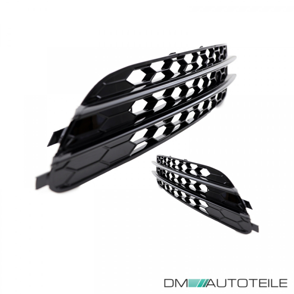Upgrade Nebelscheinwerfer Gitter / Lufteinlassgitter für Audi A6 4G (C7) Vor-Facelift 11-15 Hochglanz schwarz in Wabengitter Design