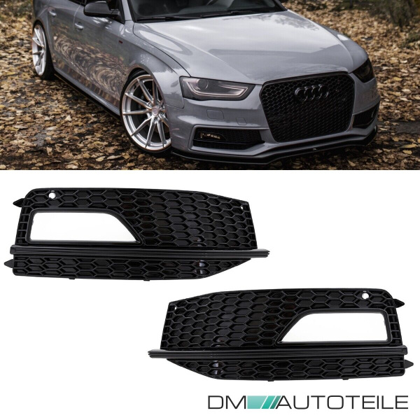 Kühlergrill Wabengrill + Stoßstangengitter SET hochglanz Schwarz passt für Audi A4 B8 S-Line ab 11-15