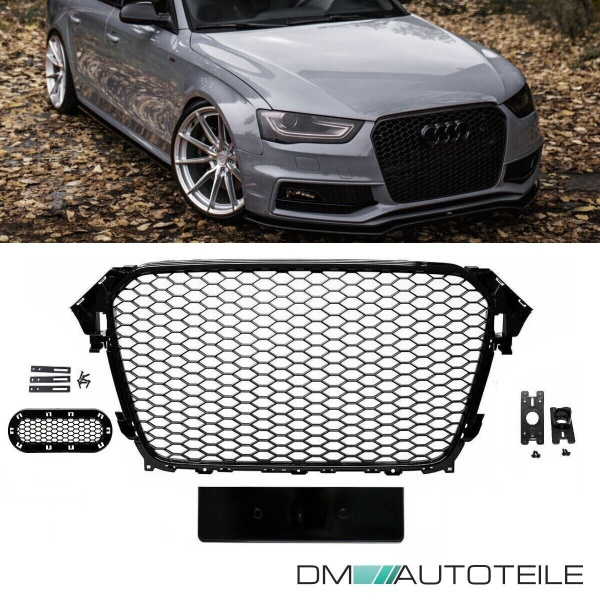 Kühlergrill Wabengrill + Stoßstangengitter SET hochglanz Schwarz passt für Audi A4 B8 S-Line ab 11-15