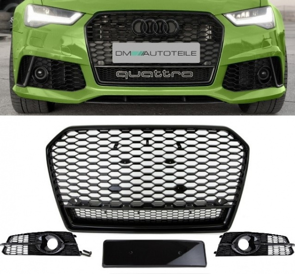 Upgrade Sportgrill / Kühlergrill Set für Audi A6 4G (C7) Facelift Hochglanz schwarz in Wabengitter Design 14-18