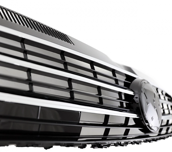 Upgrade Design Sportgrill / Kühlergrill für Volkswagen T6 15-19 Hochglanz-schwarz/chrom mit Emblemhalter