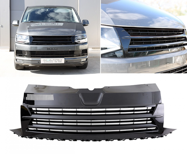 Upgrade Design Sportgrill / Kühlergrill für Volkswagen T6 15-19 "ALL BLACK" Hochglanz schwarz