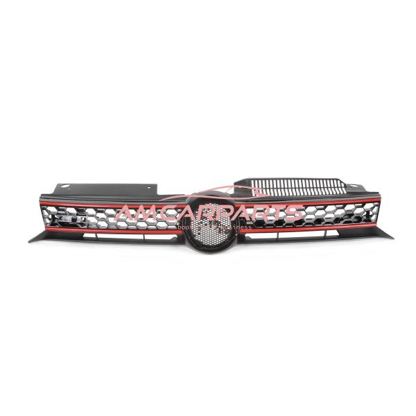 Upgrade Design Kühlergrill Rot mit Emblemhalter für VW Golf 6 GTI 2008-2014