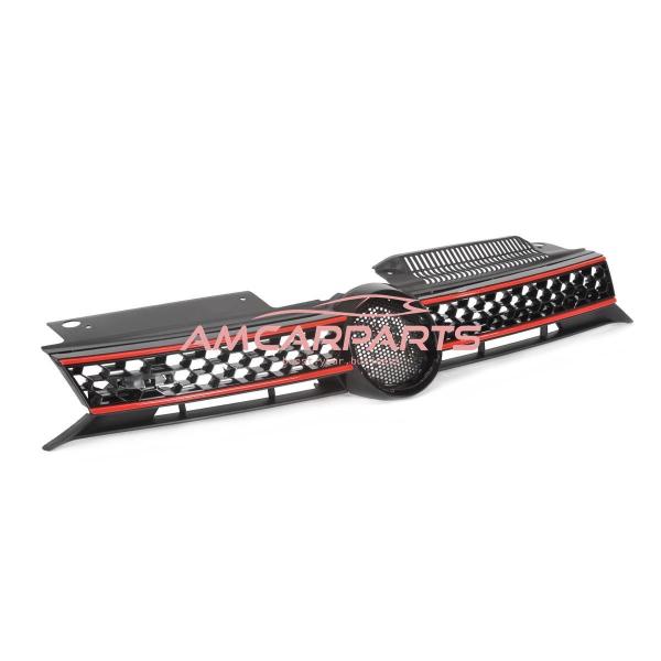 Upgrade Design Kühlergrill Rot mit Emblemhalter für VW Golf 6 GTI 2008-2014