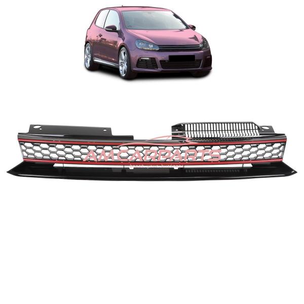 Upgrade Design Kühlergrill ohne Emblem, schwarz, rot, passend für VW Golf 6 (2008-2014) GTI