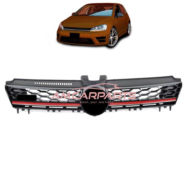 Upgrade Design Kühlergrill ohne Emblem, schwarz, rot, passend für VW Golf 7 (2012-2016) GTI