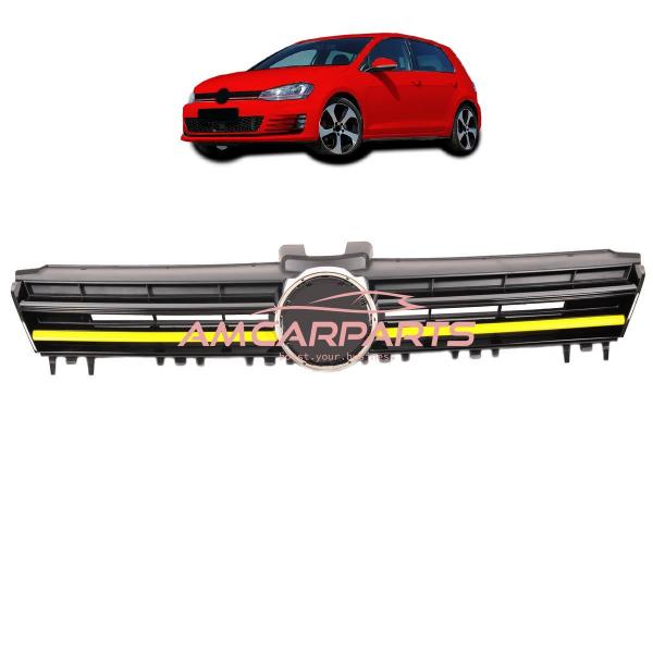 Upgrade Design Kühlergrill Schwarz mit gelben Zierstreifen für VW Golf 7 Vor-Facelift 2012-2017