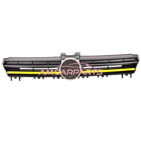 Upgrade Design Kühlergrill Schwarz mit gelben Zierstreifen für VW Golf 7 Vor-Facelift 2012-2017