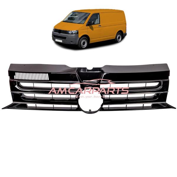 Upgrade Design Kühlergrill in Schwarz glänzend mit chrom Streifen, für VW Transporter T5.1 Facelift 2009-2015
